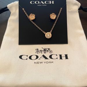 Open Circle Necklace And Tea Rose Stud Earrings Set